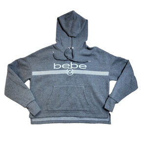 BEBE Sport Hoodie Logo Sweatshirt Gray Silver Glitter Women's Size M